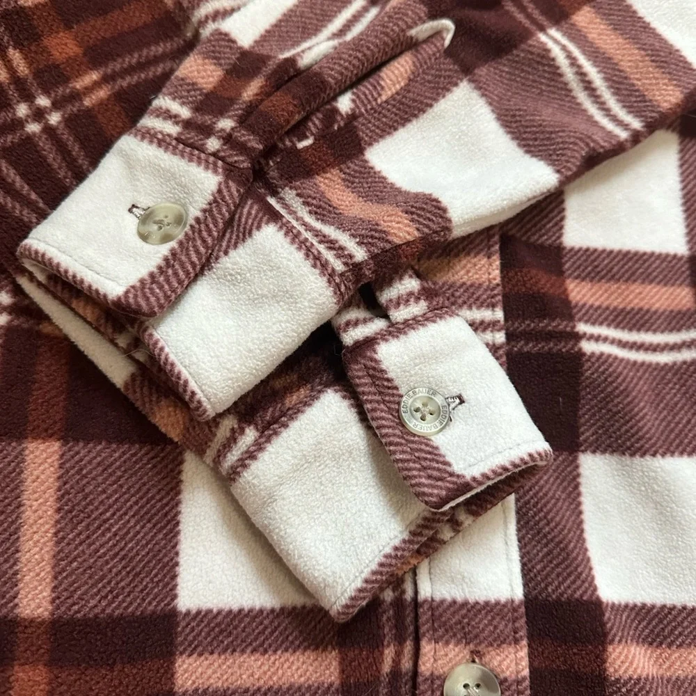 Eddie Bauer Women's Micro Fleece Flannel Plaid Shirt,‎ Button Up, Shacket, L
